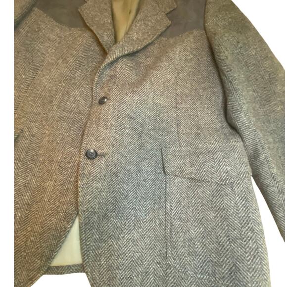 Pendleton Men's Wool Herringbone Blazer Jacket Sz 46 Elbow Patches Western Suede - Picture 9 of 13